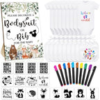 Chuarry 43 Pcs DIY Baby Bibs Decorating Kit 8 Bodysuits 8 Pcs 2 Ply White Bibs 10 Fabric Markers 16 Stencils Baby Shower Sign (Woodland Animals) by Chuarry