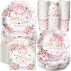 Newtay 250 Pcs a Sweet Little Girl Is on The Way Baby Shower Plates Napkins by Newtay