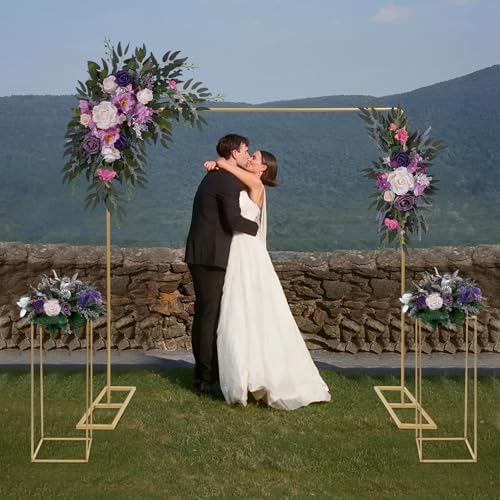 6.6Ftx6.6Ft Gold Wedding Arch Backdrop Stand Metal Square Wedding Arch Frame with 2pcs Flower Stand, Garden Balloon Photo Booth Decor for Ceremony Party Birthday Bridal Anniversary Arbor(6.6ftx 6.6ft+2pcs stand) - Image 4