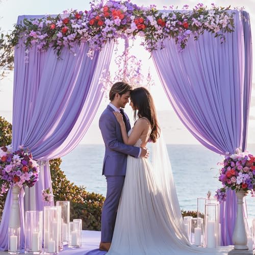 30x10ft Lavender Backdrop Curtain for Wedding Parties Wrinkle Free Fabric Lavender Drapes Backdrop Decoration for Baby Shower Birthday Photography Decoration 6 Panels, 5ft x 10ft - Image 2