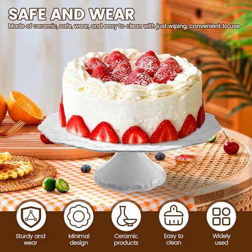 10 inch Ceramic Cake Stand, Decorative Cupcake Pedestal Stand, White Round Dessert Display Plates for Donuts Snacks and Cookies, Baby Shower, Birthday, Wedding Party Decor - Image 5