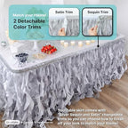 Grey Silver Table Skirt 6ft. Double Organza Two Trims Party Tutu Table Skirt! Rustic Wedding Decorations, Chanel Party, Graduation, Elephant Baby Shower. Table Skirts for Rectangle Tables 6ft - Image 3