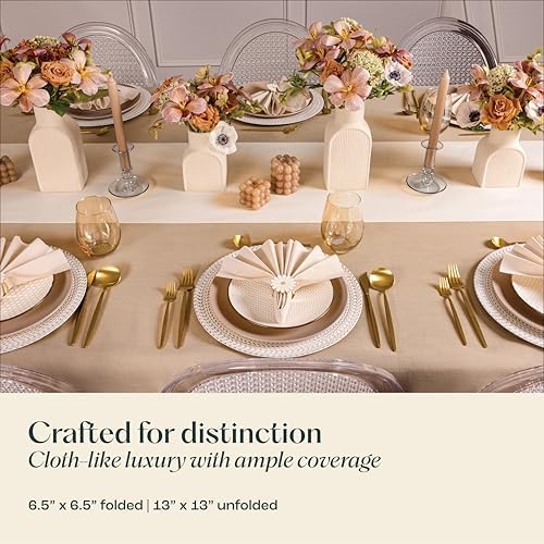 Disposable Linen-Feel Orange Napkins, 6.5" x 6.5" Paper Napkins For Wedding, Party, Dinner Or Holiday (100 Pack) - Image 3