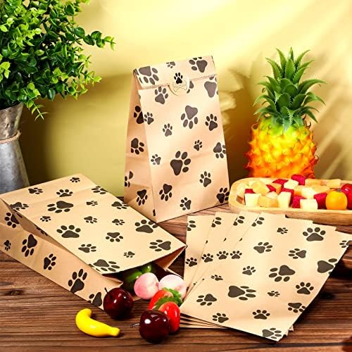 Meanplan 200 Pcs Paper Paw Bags with Footprint Paper Dog Treat Bags Bulk for Lunch Snacks Bread Candy Sandwich Popcorn Cookies Food Party Favors (Brown) - Image 4