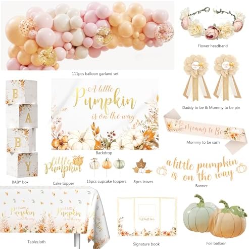Little Pumpkin Baby Shower Decorations Party Supplies for Girl, Rustic Fall Autumn Baby Shower Decoration, A Little Pumpkin is on The Way Backdrop Balloon Arch Baby Box Mom to Be Sash Tablecloth - Image 2