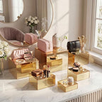 Geelin 6 Pack Acrylic Risers for Display Acrylic Cube Boxes Risers Display Stands with Hollow Bottoms Decorative Stand for Jewelry Candy Table Decor 6 Sizes(Gold,3 to 8 Inch,Square) - Image 6