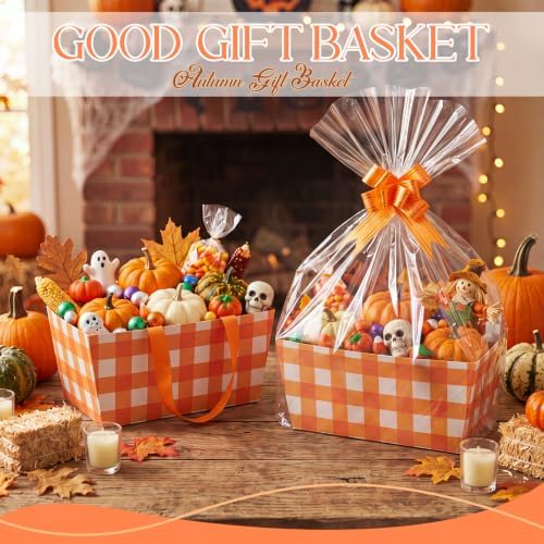 Funnymoom 24 Pack Orange Plaid Fall Thanksgiving Basket For Gift Empty Bulk - Image 6