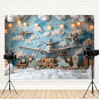 15x8ft Vintage Airplane Photography Backdrop Blue Sky White Clouds Retro Aircraft Theme Background for Newborn Baby Shower Banner Boys Birthday Party Photoshoot Studio Photo Booth Props - Image 5