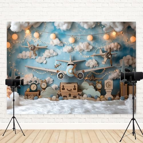 12x6ft Vintage Airplane Photography Backdrop Blue Sky White Clouds Retro Aircraft Theme Background for Newborn Baby Shower Banner Boys Birthday Party Photoshoot Studio Photo Booth Props - Image 5