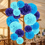 WRITWAA 1 Set Paper Pom Poms Decorations: 8/10/12" Mixed Blue Tissue Paper Flowers for Weddings Birthdays Baby Showers Bridal Showers Ceiling and Wall Hanging Party Decor - Image 6