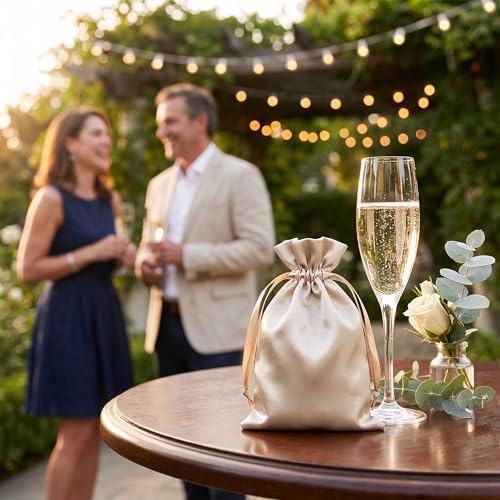 50 Pack 6" x 9" Champagne Satin Gift Bags with Drawstring, Large Gift Pouches, Wedding Favor Bags for Baby Shower Birthday Party Small Business - Image 4