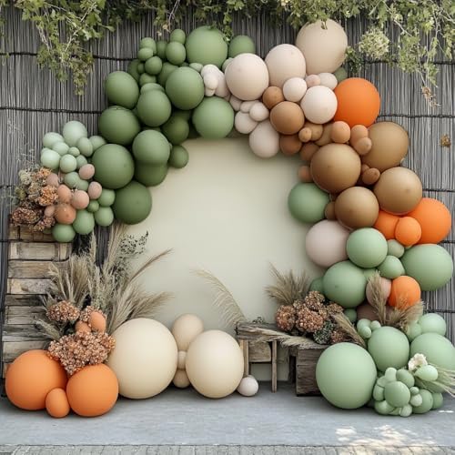 Dusty Green Orange Balloon Garland Double Stuffed Sage Green Blush Tan Balloon Arch Kit for Birthday Baby Shower Gender Reveal Wedding Party Decor by Pinbra