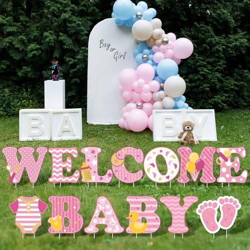 13 Pcs welcome Baby Yard Signs with Stakes 15in Baby Shower Yard Sign, Pink - Image 6