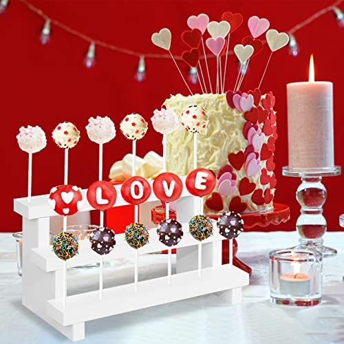 2Pcs Wood Cake Pop Stand, White Lollipop Holder 3 Tier with Twist Ties Lollipop Sticks, 17 Holes Sucker Display Riser for Dessert Table of Wedding Birthday Party - Image 4