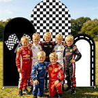 FYSUIMU 3 Pcs Race Car Arch Backdrop Covers Black White Checkered Flag Racing Track Stretchy Spandex Arch Stand Fabric Cover for Racer Birthday Baby Shower Fast Party Decoration (4ft/5ft/6ft) - Image 7