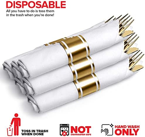 200 Pieces Pre Rolled Gold Plastic Cutlery Set, Individually Wrapped Plastic Silverware Set with 50 Forks, 50 Knives, 50 Spoons, 50 Napkins, Utensils for Weddings, Service for 50 Guests - Image 5