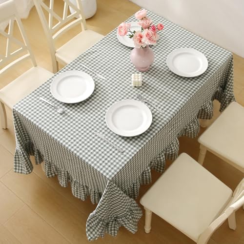 Sage Green White Gingham Ruffle Tablecloth Rectangular 120“x60” - Image 4