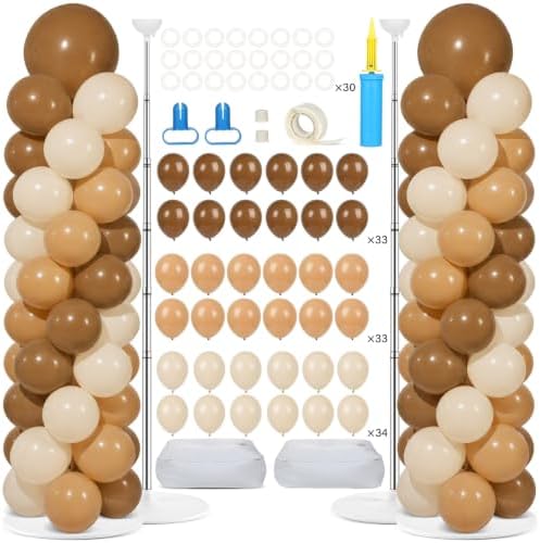 2 Sets Adjustable Balloon Column Stand Kit with Bases (Neutral Boho Brown) by Naozinebi