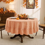 Romanstile Fall Gingham Ruffled Round Tablecloth, 70 Inch Orange - Image 4