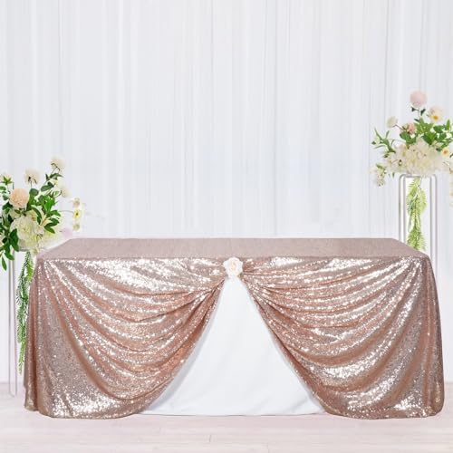 Poise3EHome Rose Gold Sequin Tablecloth 72×108 Inch Rectangle Sparkly Fabric Table Cloth for Birthday Wedding Party Christmas Holiday Baby Shower Decoration - Image 6