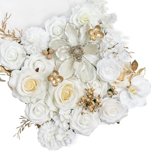 TINGE TIME Christmas Artificial Flowers Combo, Poinsettia White Gold by TINGETIME