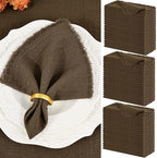 Showgeous 60 Pack Brown Cloth Napkins with Fringe, 16x16 inch 100% Cotton by Showgeous