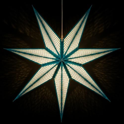 GalaxyArts 7-Point Paper Star Lantern - Striped Cutout Hanging Light Decoration - Foldable Hollow Out Star Lamp Shade for Home, Party, Christmas, Wedding Décor - Indoor/Outdoor Hanging Star(Firoza) - Image 2