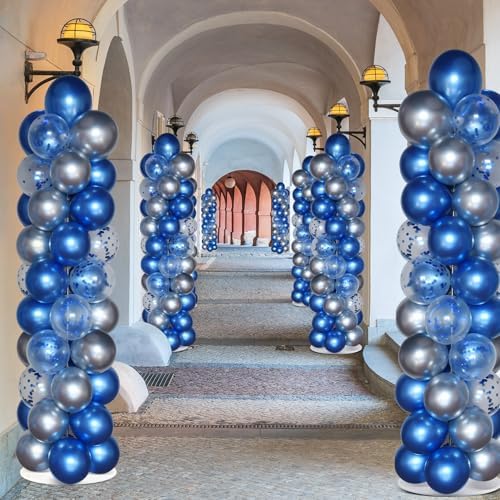 2 Sets Balloon Column Stand Kit with 100 Balloons Adjustable Balloon Tower Stand with Bases for Floor Balloons Column Kit for 2026 Graduation Birthday Appreciation Party Decor Navy Blue and Silver - Image 6
