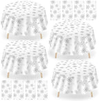Ganeen 12 Pcs White Snowflake Round Tablecloth 84 Inch Plastic Christmas by Ganeen