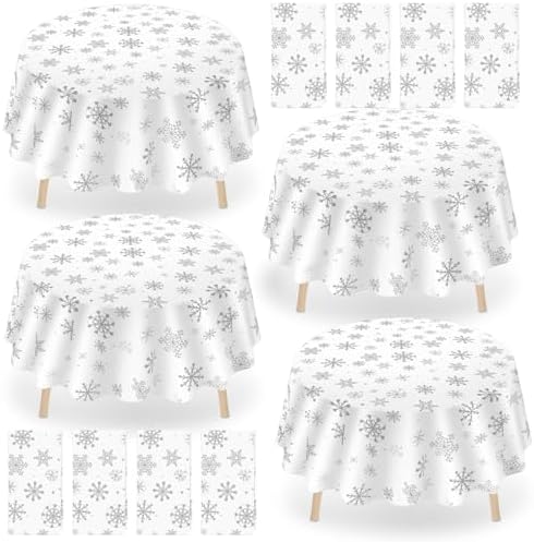 Ganeen 12 Pcs White Snowflake Round Tablecloth 84 Inch Plastic Christmas by Ganeen