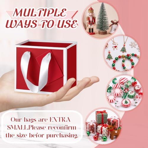 Yeaqee 50 Pcs Mini Metallic Paper Gift Bags with Handle, Red White - Image 3