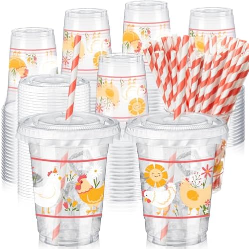 FoldTier 50 Pcs Chicken Party Cups 12 oz Birthday Plastic Disposable by FoldTier