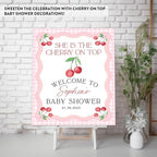 Andaz Press Personalized She's The Cherry on Top Baby Shower Decorations, Custom Pink Gingham Cherry Themed Party Decorations Baby Shower Welcome Sign Decor, 16x20 Inch - Image 3