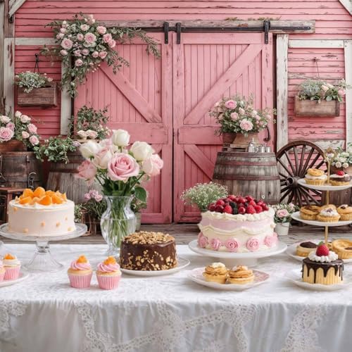 20x10ft Country Wedding Pink Photography Backdrop Rustic Wooden Door Photography Backdrop Farmhouse Flower Western Girl Birthday Baby Shower Wedding Bridal Party Banner Photo Booth Props Background - Image 4