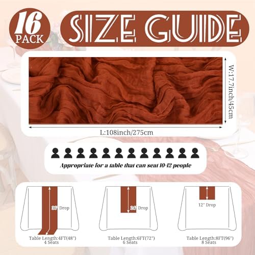 Showgeous 16 Pack Terracotta Cheesecloth Table Runner 17 x 108 Inch - Image 2