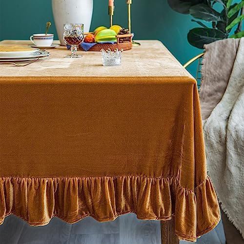 GLORY SEASON Velvet Tablecloth Luxurious Solid Rectangle Table Cloth,Oblong Retro Farmhouse Ruffle Tablecloths Washable Table Cover for Party Wedding Baby Shower Kitchen Dinning Tabletop Decoration by GLORYSEASON