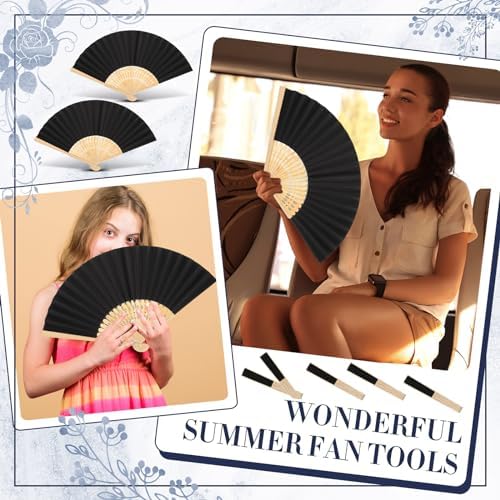 Yinkin 160 Pack Folding Hand Fans Bamboo for Party Favors, Black - Image 3