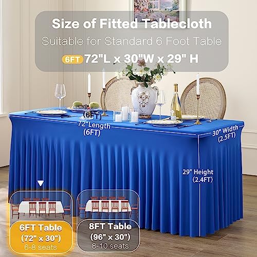 4 Pack Spandex Royal Blue Tablecloths for 6 Foot Rectangle Tables, Wrinkle Free Fitted Table Cloths 6ft Stretchy Table Clothes for Parties Weddings Birthday Banquet Baby Shower - Image 5