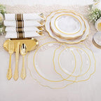 NOCCUR 50Guest Gold Rim Clear Plastic Plates&Disposable Silverware Cups-Include 100Plastic Plates, 150Gold Utensils, 50Cups and 50Napkins-Idea for Wedding/Party - Image 4