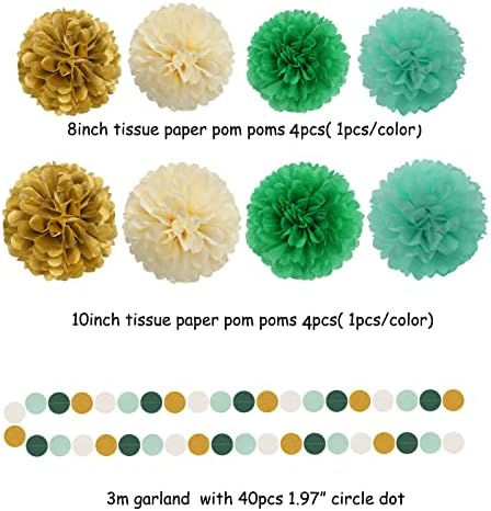 Sage-Green Beige-Gold Baby Bridal-Shower Decorations - 34pcs Rustic Wedding Tissue Pom Poms,Tassel Garland Banner,Birthday Gender Reveal Bachelorette Engagement Party Decor Bunting Lasting Surprise - Image 3