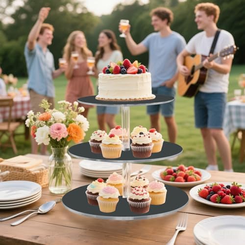 J JOYSAY Gray Pattern Acrylic Cupcake Stand 3 Tier Dessert Table Display Set Clear Cake Stands for Party Wedding Baby Shower Decorations Easy Assembly Donut Tower - Image 6