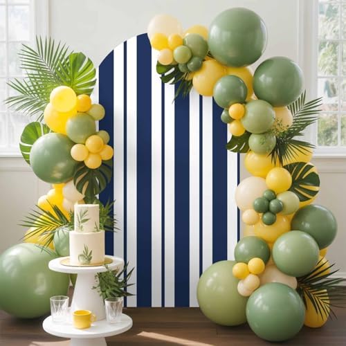 Strip Spandex Arch Backdrop Cover 7.2FT for Balloon Garland Rustic Nautical Strip Navy Blue Double-Sided Chiara Backdrop Stand Cover Elastic Fabric Background for Birthday Party Baby Shower Decor by EZON-CH