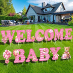 Chumia 13 Pcs Welcome Baby Yard Signs Baby Shower Yard Sign with Stakes, 15 Inch Tall Girl Boy Lawn Sign Gender Reveal Outdoor Decoration Welcome Newborn Announcement for Party Decorations(Pink) by Chumia