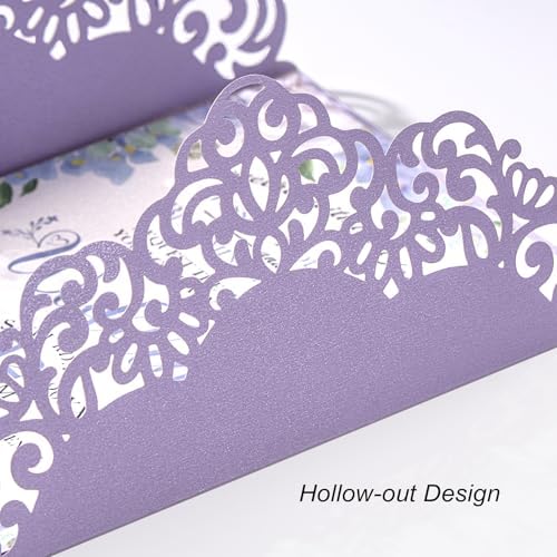 50pcs Purple Wedding Invitations with Envelopes and Rsvp Cards Luxury Pearl - Image 5
