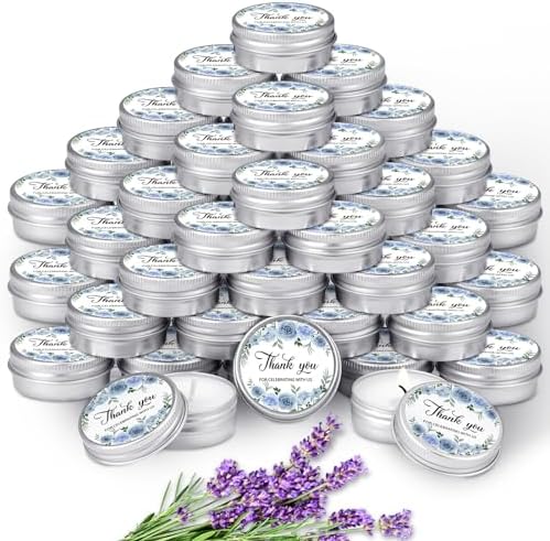 MTLEE 50 Pcs Wedding Candles Gift Favors for Guests 1 Oz, Blue Flowers by MTLEE