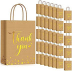 Tinlade 100 Pcs Thank You Gift Bags Bulk Paper Gold Thank You Wedding Bags with Handle for Business, Shopping, Wedding, Baby Shower, Party Favors (Brown) by Tinlade