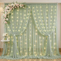20 x 10ft Sage Green Chiffon Backdrop Curtain with Lights String for Parties,4 Panels Sheer Tulle Curtain Wedding Backdrop for Baby Shower Birthday Party Ceremony Reception Home Decorations by Partisky