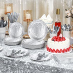 Funnymoom 452 Pcs Silver Birthday Party Decorations Include Diamonds Silver Glitter Paper Plates and Napkins Cups Tablecloth Cutlery Straws Disposable Tableware Set for Birthday Supplies - Image 5