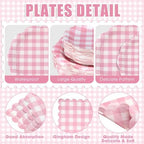 Funnymoom 400 Pcs Gingham Party Supplies for 50 Guests Pink and White Paper Plates and Napkins Knives Spoon Fork Cup Disposable Checkered Dinner Party Set Cutlery for Baby Shower Wedding Favor - Image 2