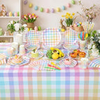Funnymoom 452 Pcs Pastel Easter Party Decoration for 50, Spring Easter Paper Plates Napkins Cups Tablecloth Cutlery Straws Rainbow Pastel Gingham Plaid Tableware for Spring Birthday Party Supplies - Image 6
